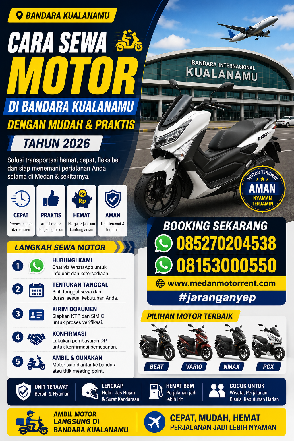 Cara Sewa Motor di Bandara Kualanamu dengan Mudah dan Praktis Tahun 2026